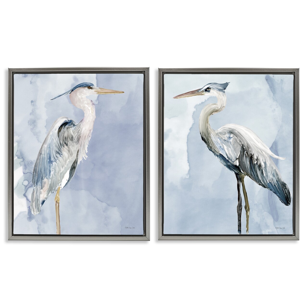 Stupell Industries Heron Birds Standing Blue Sky Framed Floater Canvas Wall Art